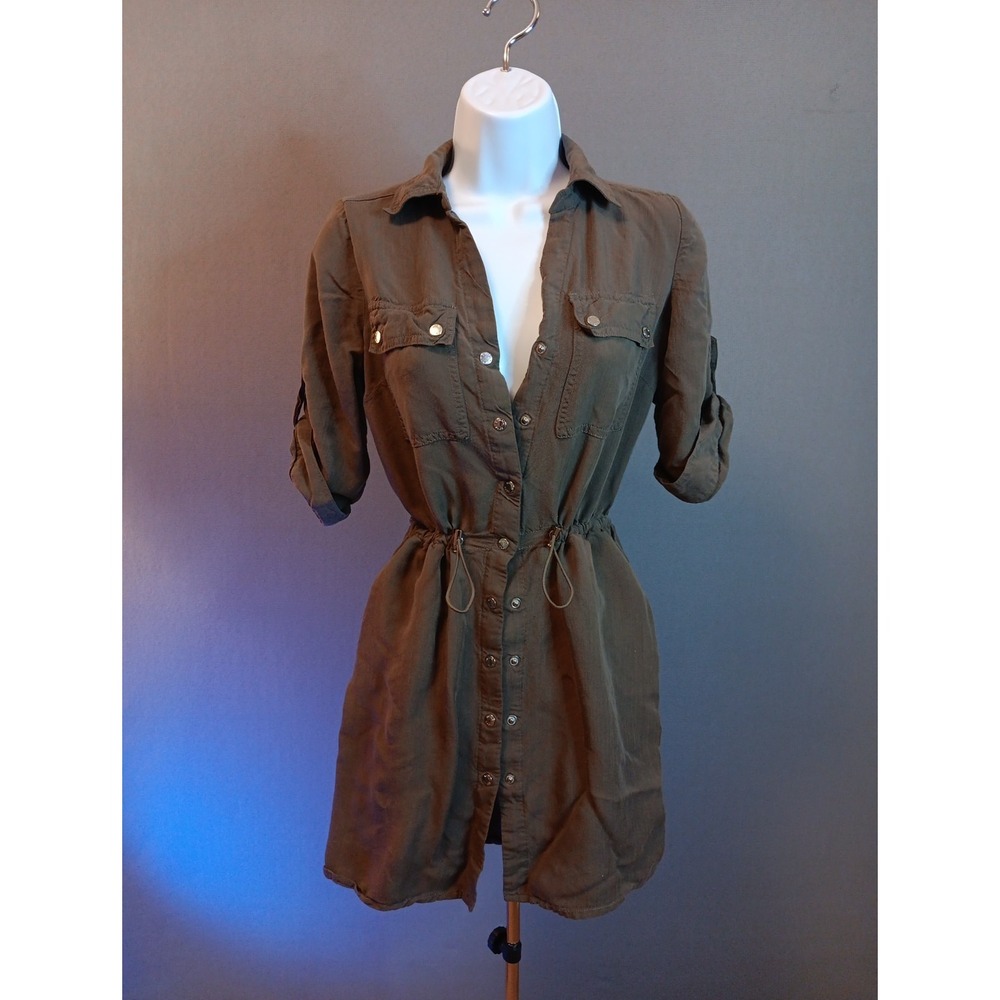 michael‎ kors drawstring shirt tan Utility linen top sz P